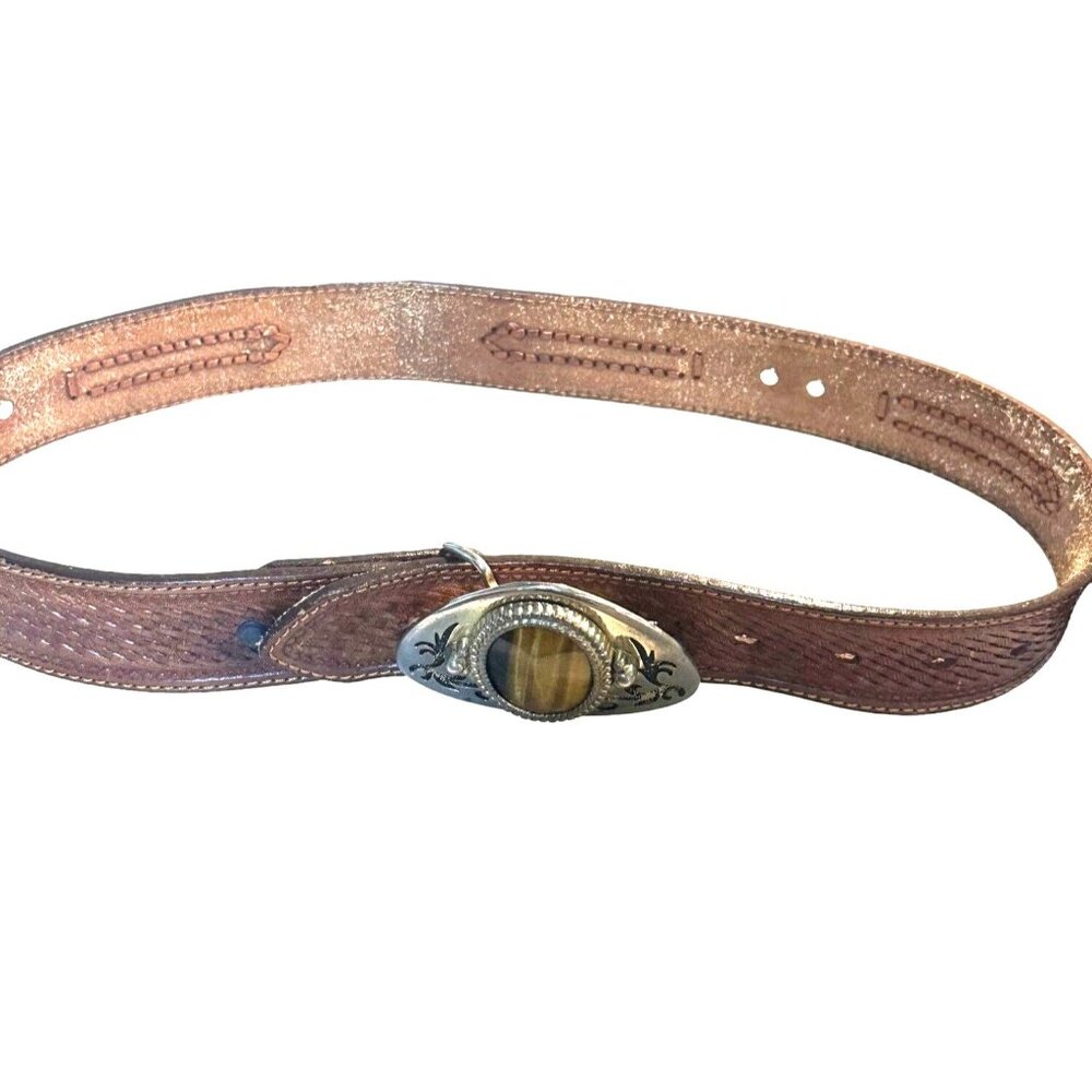 Silver Creek Classics Brown Belt with Faux Tiger's Eye and‎ Silver Tone Buckle